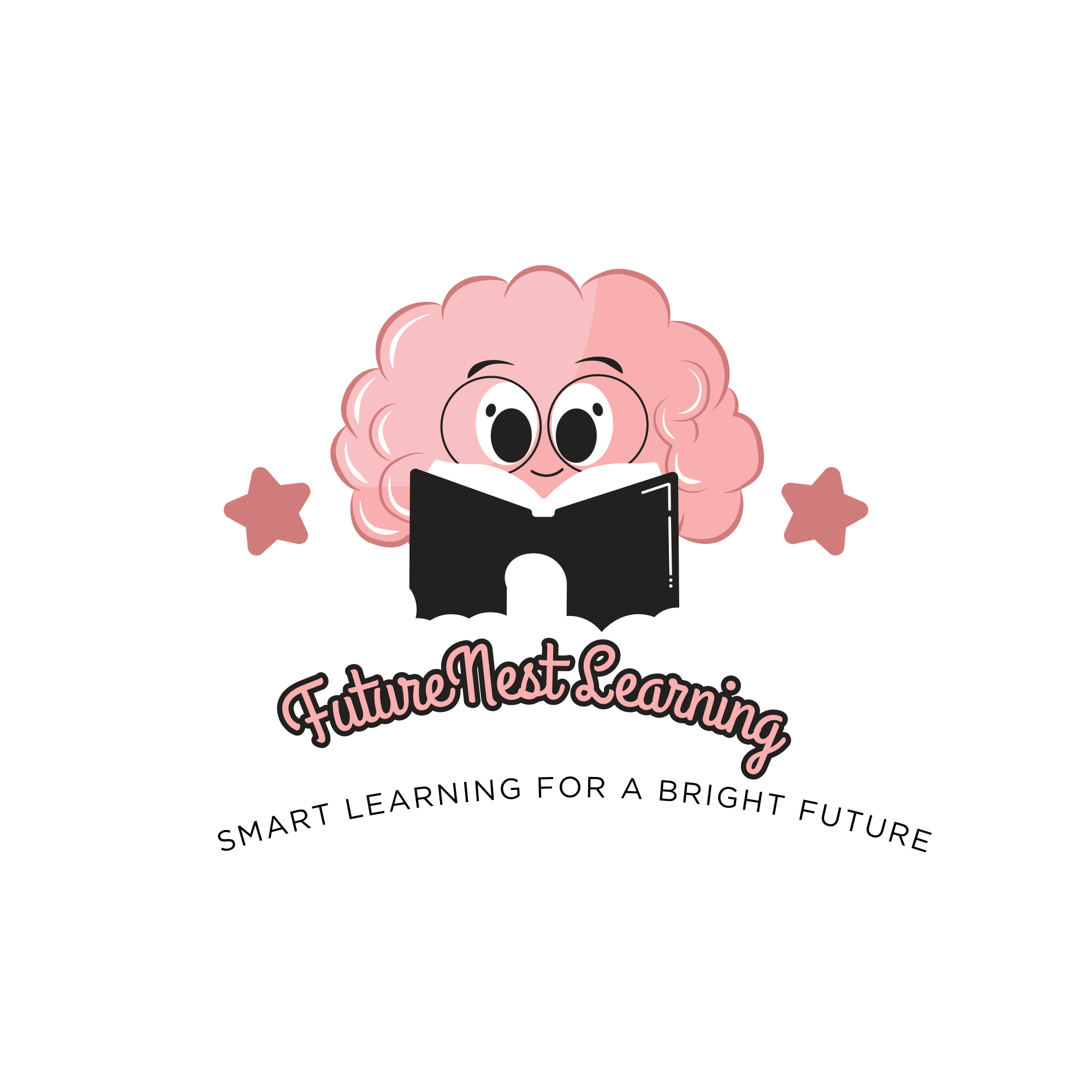FutureNest Learning, a friendly brain reading a book